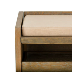 Entryway Storage Bench with Two Sliding Shelves and Linen Seat