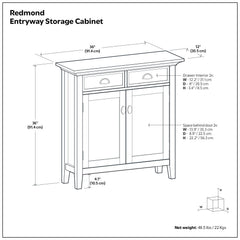 Entryway Storage Cabinet, Solid Wood, 36 Inch Wide, Brown