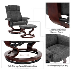 Ergonomic Recliner with Ottoman, Gray Chenille