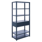 Etagere, 5 Shelves, Navy Acacia Wood with Gold Pulls