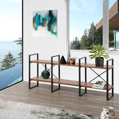 Etagere Bookcase, 2 Tiers, Steel Frame, Brown