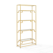 Etagere Bookcase, 4 Glass Shelves, Gold Steel Frame