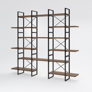 Etagere Bookcase, 6-Shelf, Walnut Finish with Metal Frame