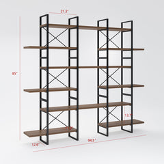 Etagere Bookcase, 6-Shelf, Walnut Finish with Metal Frame