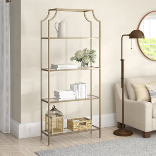Etagere Bookcase, Four Glass Tiers, Gold Metal Frame