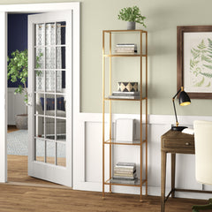 Etagere Bookcase, Four Glass Tiers, Gold Metal Frame