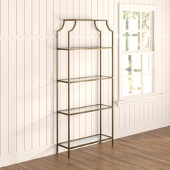 Etagere Bookcase, Four Glass Tiers, Gold Metal Frame