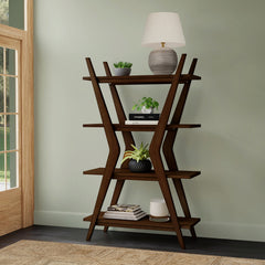 Etagere Bookcase with 4 Shelf Tiers in Dark Brown
