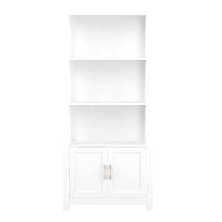Etagere with 4 Shelf Tiers and 2 Doors in White and Polished Brass