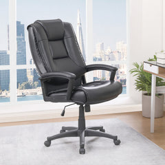 Executive Chair, High Back Faux Leather with Fixed Arms, Black