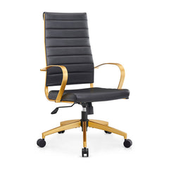 Executive Chair in Black Faux Leather with Gold Aluminum Frame