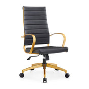 Executive Chair in Black Faux Leather with Gold Aluminum Frame