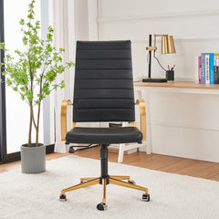 Executive Chair in Black Faux Leather with Gold Aluminum Frame