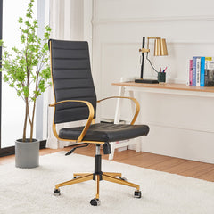 Executive Chair in Black Faux Leather with Gold Aluminum Frame