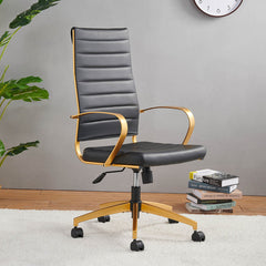 Executive Chair in Black Faux Leather with Gold Aluminum Frame