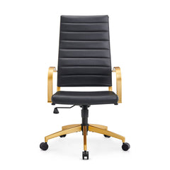 Executive Chair in Black Faux Leather with Gold Aluminum Frame