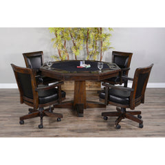 Executive Chair with Swivel and Tilt in Black Faux Leather and Brown Wood Frame