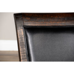 Executive Chair with Swivel and Tilt in Black Faux Leather and Brown Wood Frame