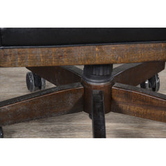 Executive Chair with Swivel and Tilt in Black Faux Leather and Brown Wood Frame