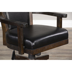 Executive Chair with Swivel and Tilt in Black Faux Leather and Brown Wood Frame