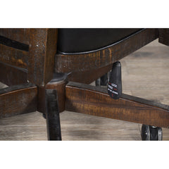 Executive Chair with Swivel and Tilt in Black Faux Leather and Brown Wood Frame