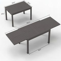 Extendable Aluminum Dining Table, 59.45 to 88.98 Inches, Brown