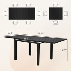 Extendable Dining Table in Aluminum, 78.75 Inch, Black