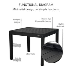 Extendable Dining Table in Aluminum, 78.75 Inch, Black