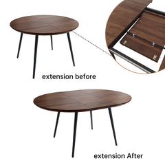 Extendable Dining Table, Seats 6, Brown Top with Gray Base