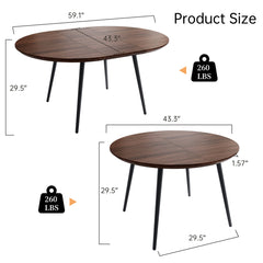 Extendable Dining Table, Seats 6, Brown Top with Gray Base