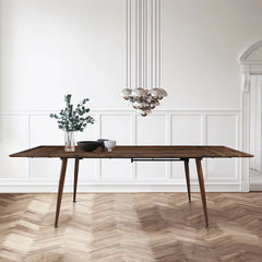 Extendable Dining Table with 2 Leaves, Brown Walnut Foil Finish