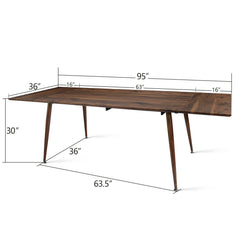 Extendable Dining Table with 2 Leaves, Brown Walnut Foil Finish