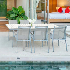 Extendable Outdoor Dining Table, Rectangular, Aluminum Top with Metal Frame
