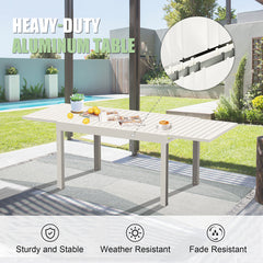 Extendable Outdoor Dining Table, Rectangular, Aluminum Top with Metal Frame