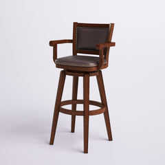 Extra Tall Swivel Bar Stool, Solid Rubberwood, Faux Leather Seat, Cappuccino