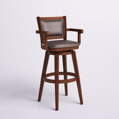 Extra Tall Swivel Bar Stool, Solid Rubberwood, Faux Leather Seat, Cappuccino