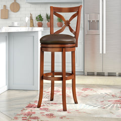 Extra Tall Swivel Bar Stool, Solid Wood Frame, Bourbon Upholstered Seat