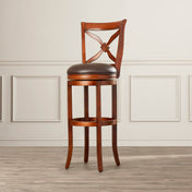 Extra Tall Swivel Bar Stool, Solid Wood Frame, Bourbon Upholstered Seat