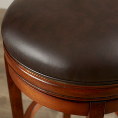 Extra Tall Swivel Bar Stool, Solid Wood Frame, Bourbon Upholstered Seat