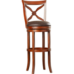 Extra Tall Swivel Bar Stool, Solid Wood Frame, Bourbon Upholstered Seat