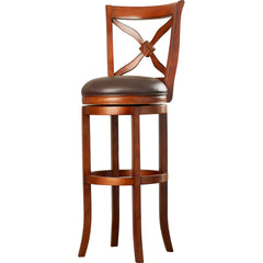Extra Tall Swivel Bar Stool, Solid Wood Frame, Bourbon Upholstered Seat