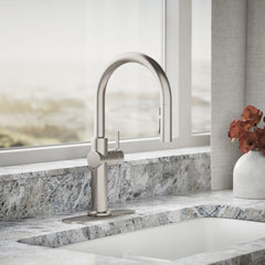 Kohler Crue Touchless Pull-Down Kitchen Sink Faucet with Three-Function Sprayhead in Vibrant Stainless | product photo