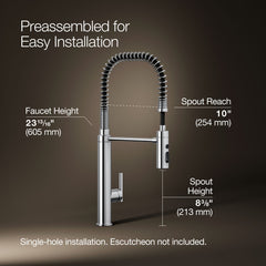 Kohler Purist Single Handle Semi-Professional Pre-Rinse Kitchen Faucet with Pull Down Sprayer | product photo