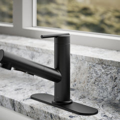 Kohler Crue Pull-Out Kitchen Sink Faucet, Pull-Out Laundry Faucet with Three-Function Sprayhead in Matte Black | product photo