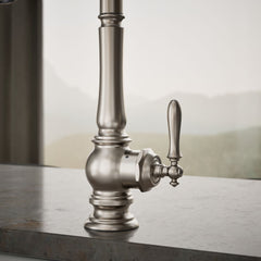 Kohler Artifacts Touchless Pull Down Kitchen Sink Faucet with Three-Function Sprayhead in Vibrant Stainless | detail photo