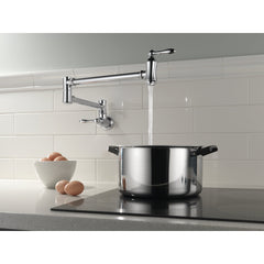 Traditional Chrome Pot Filler Kitchen Faucet, Wall Mount Kitchen Faucet, Chrome | product photo