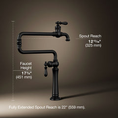 Kohler Artifacts Single-Hole Deck-Mount Pot Filler with Extended Spout in Matte Black | product photo