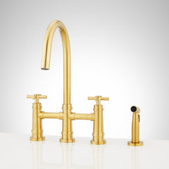 Ailey Bridge Kitchen Faucet with Side Spray in Brushed Gold | product photo