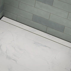 Linear Grid Shower Drain in Anodized Brushed Nickel | detail photo