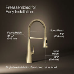Kohler Graze Single Handle Kitchen Faucet with 21-9/16" Spout in Vibrant French Gold | product photo